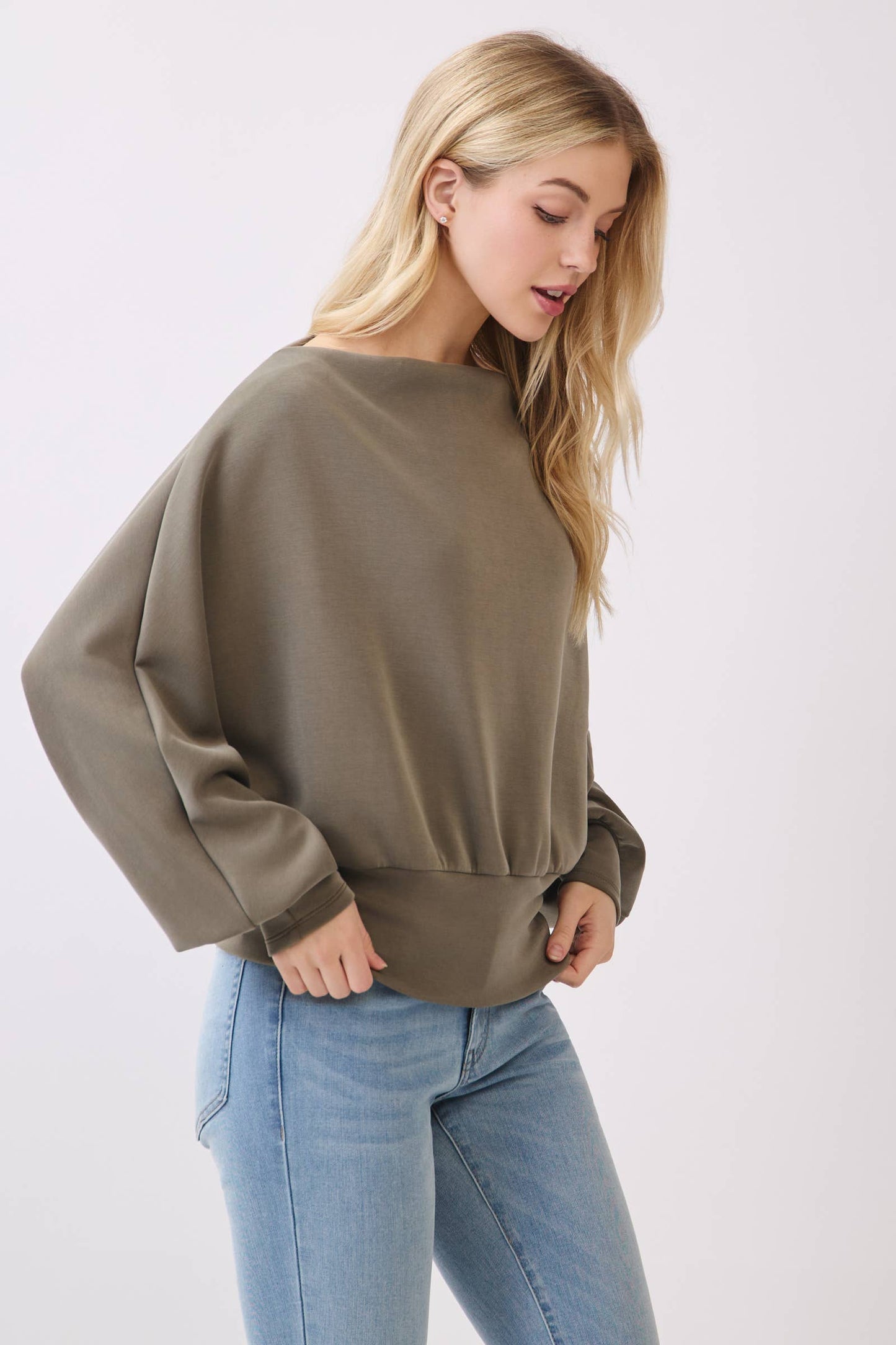 Jersey Boat Neck Long Sleeve Top