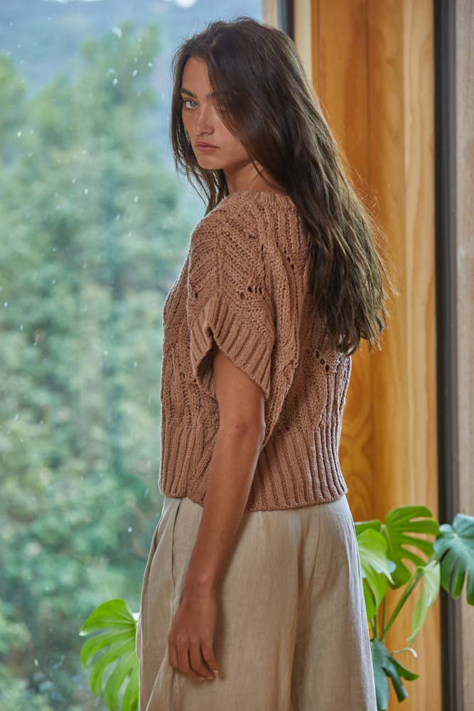 Knit Sweater Crochet Short Sleeve Top