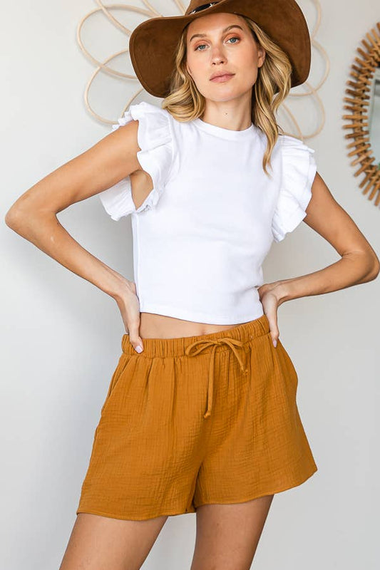 Solid Textured Shorts With Pocket