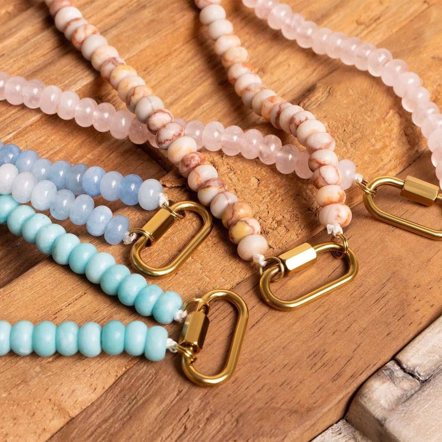 Turquoise Chunky Bead Carabiner Necklace
