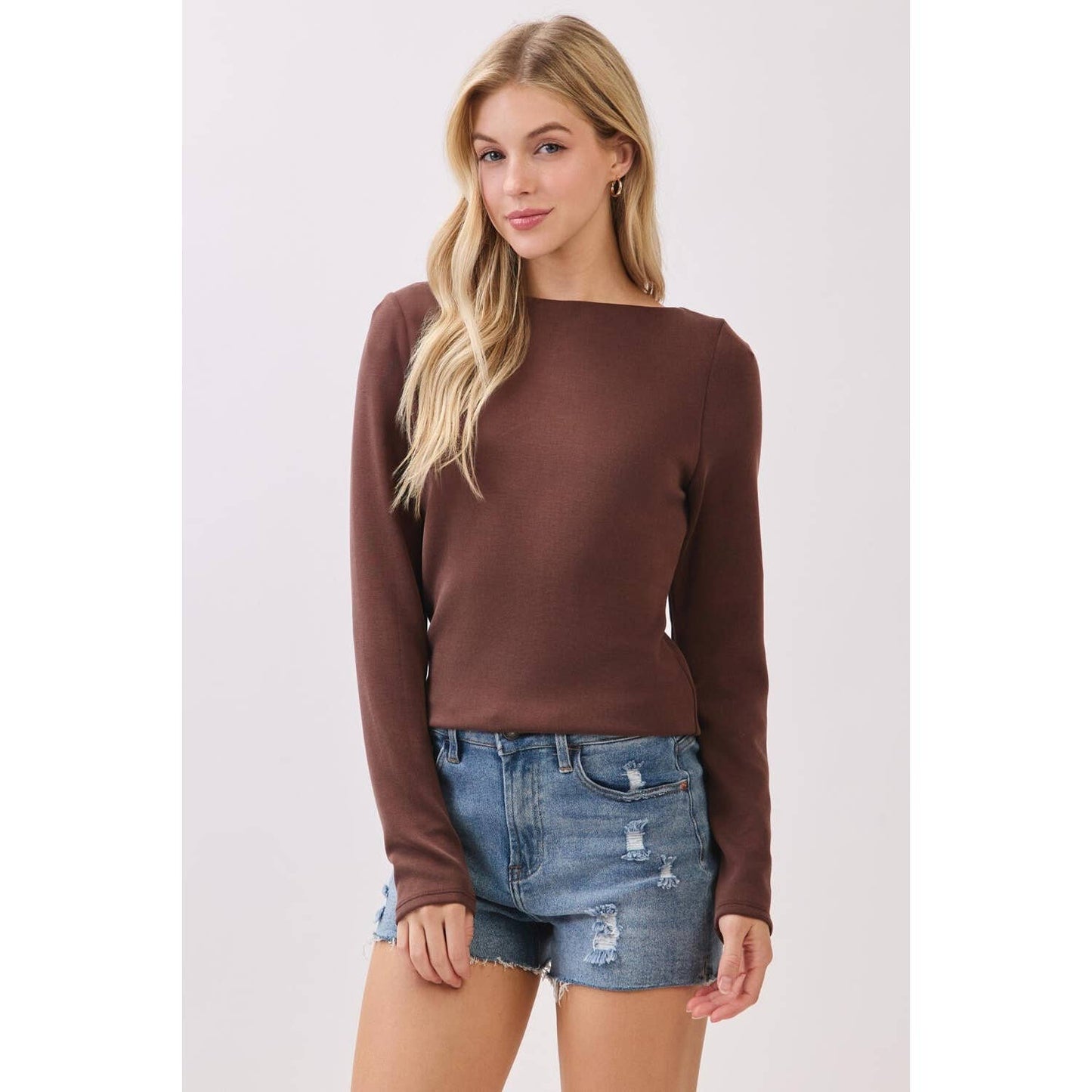 Double Layer Boat Neck Long Sleeve Top