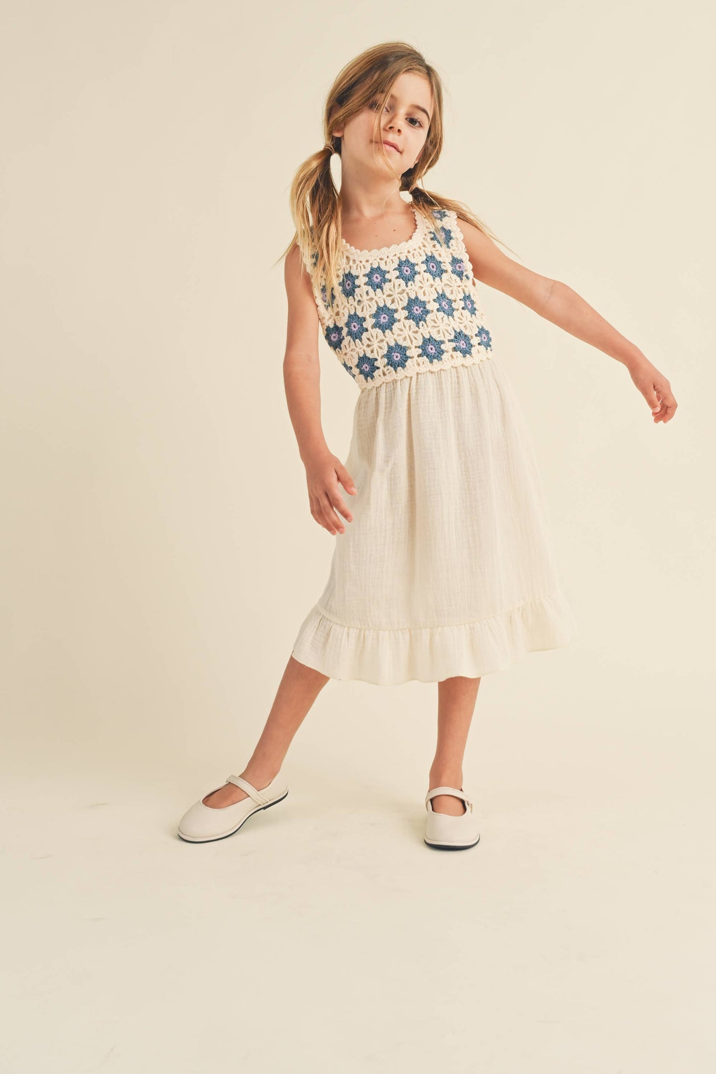 KIDS GIRLS CROCHET WOVEN MIDI DRESS