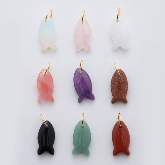Natural Gemstone Fish Charm