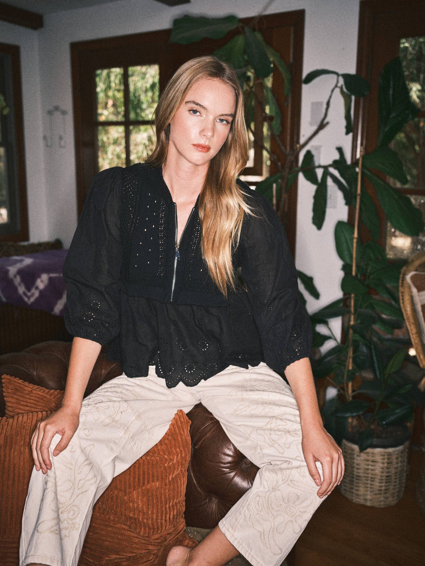 MIX MEDIA BABYDOLL SWEATER W/HALF ZIPUP