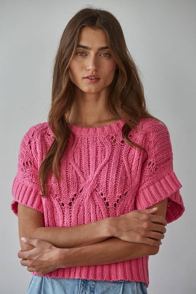 Knit Sweater Crochet Short Sleeve Top