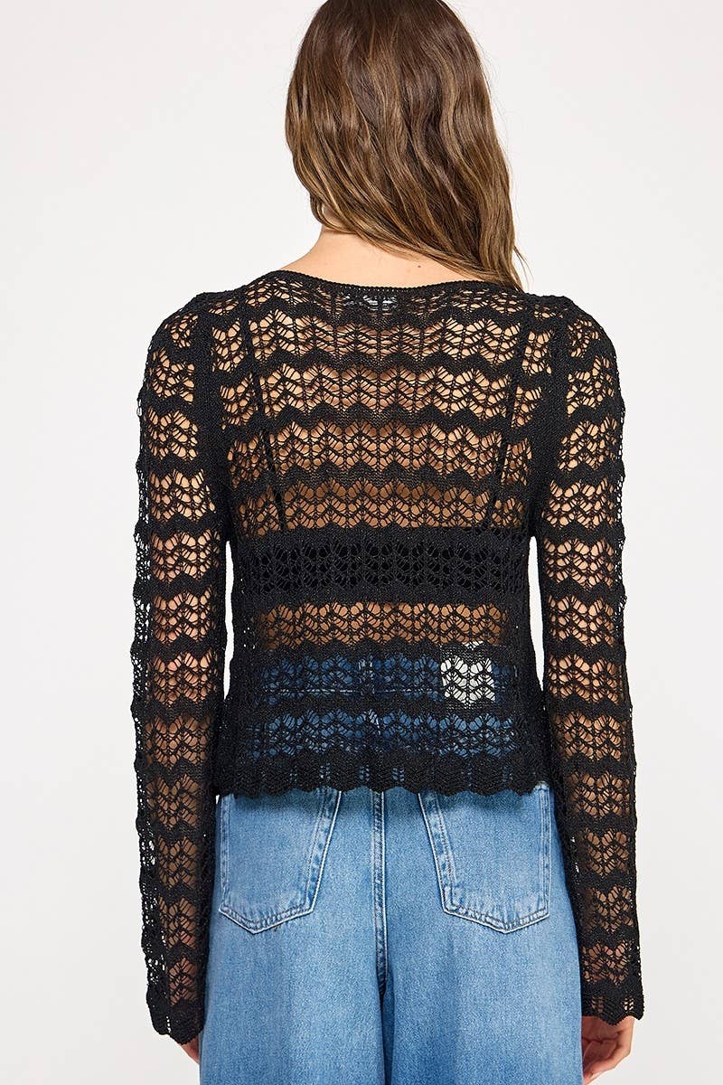 POINTELLE KNIT CROP SWEATER