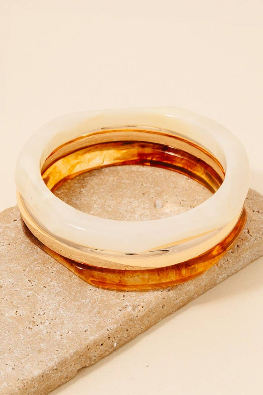 Metallic And Acetate Bangle Bracelet Set