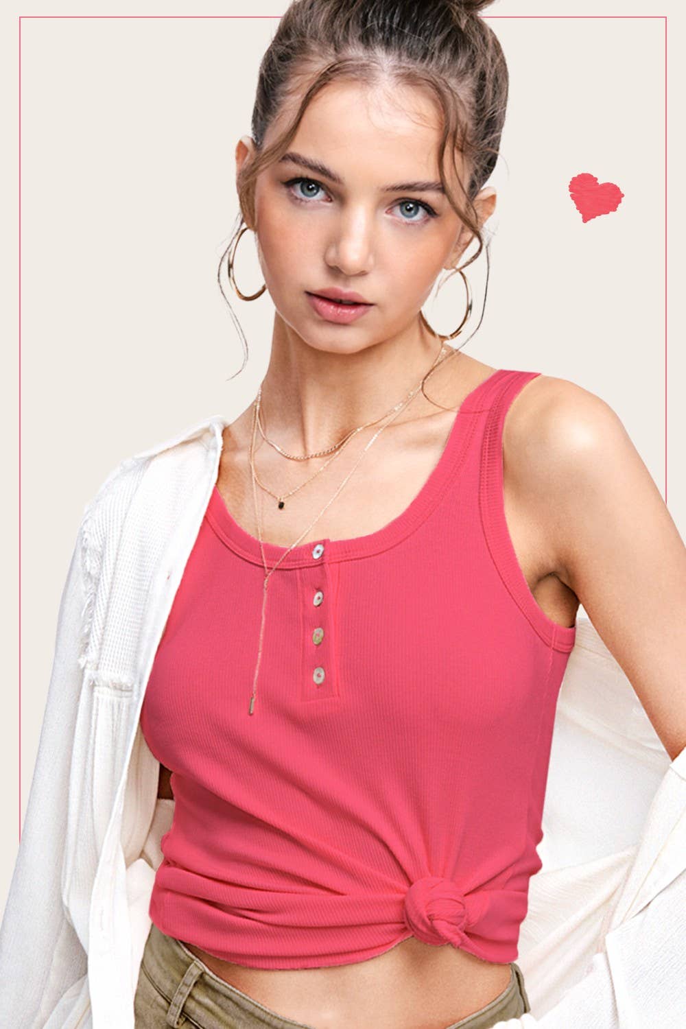 Basic Stretchy Button Tank Top