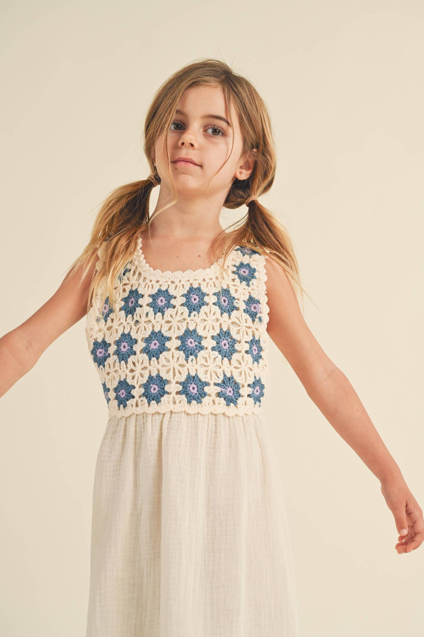 KIDS GIRLS CROCHET WOVEN MIDI DRESS