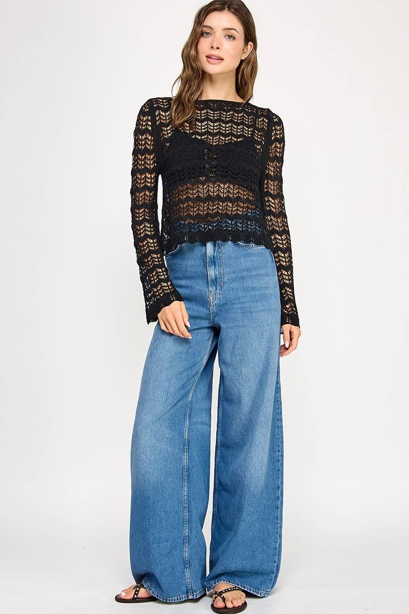 POINTELLE KNIT CROP SWEATER