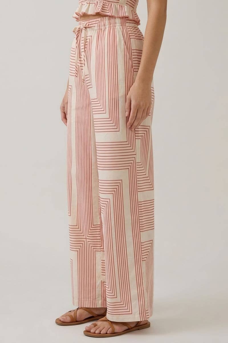 GEO POPLIN WIDE LEG PANTS