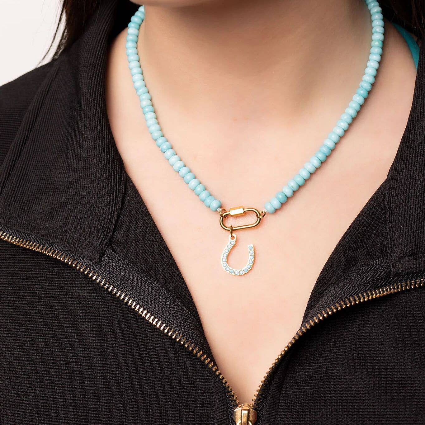 Turquoise Chunky Bead Carabiner Necklace
