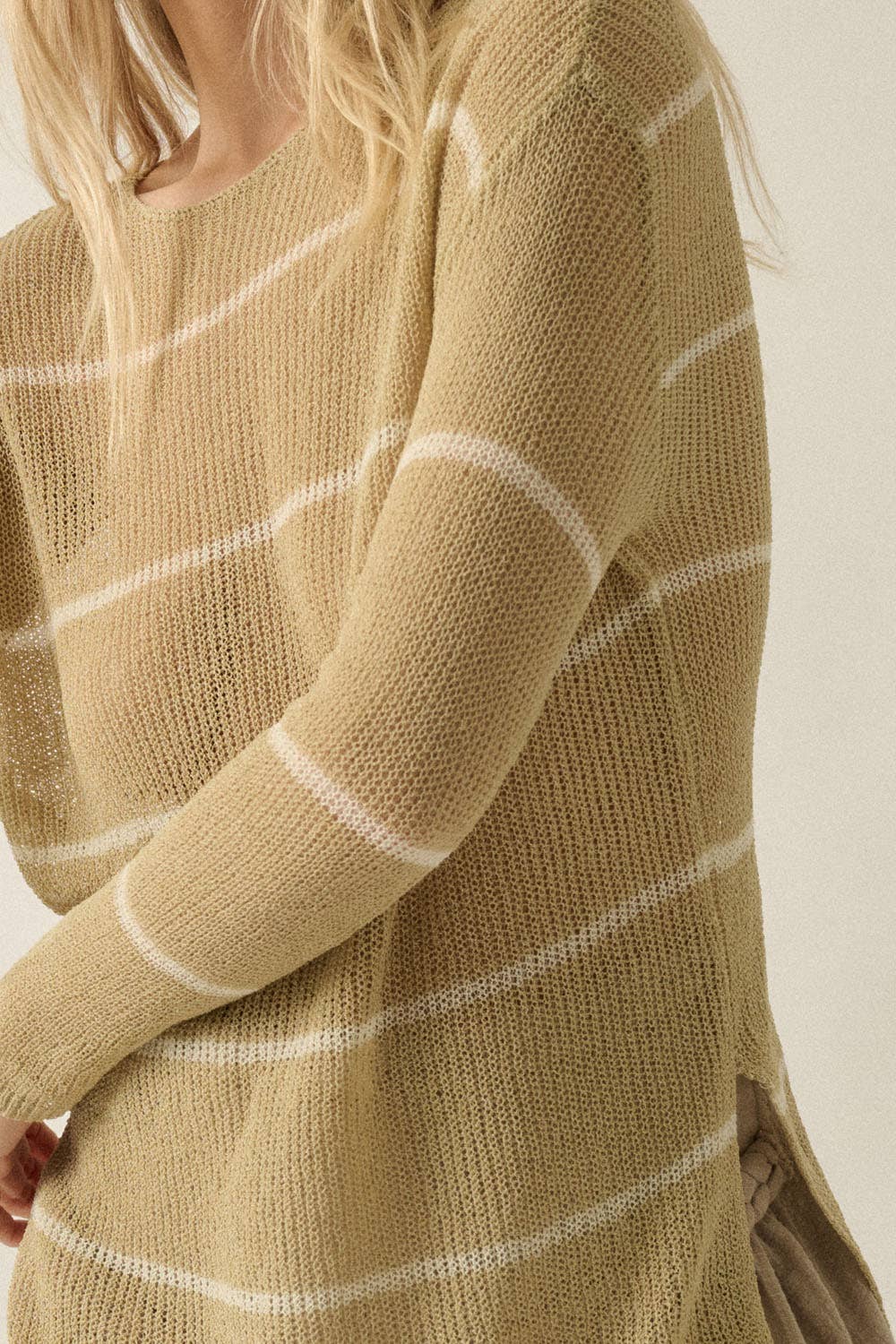 Striped Semi-Sheer Lightweight Knit Loose-Fit Sweater