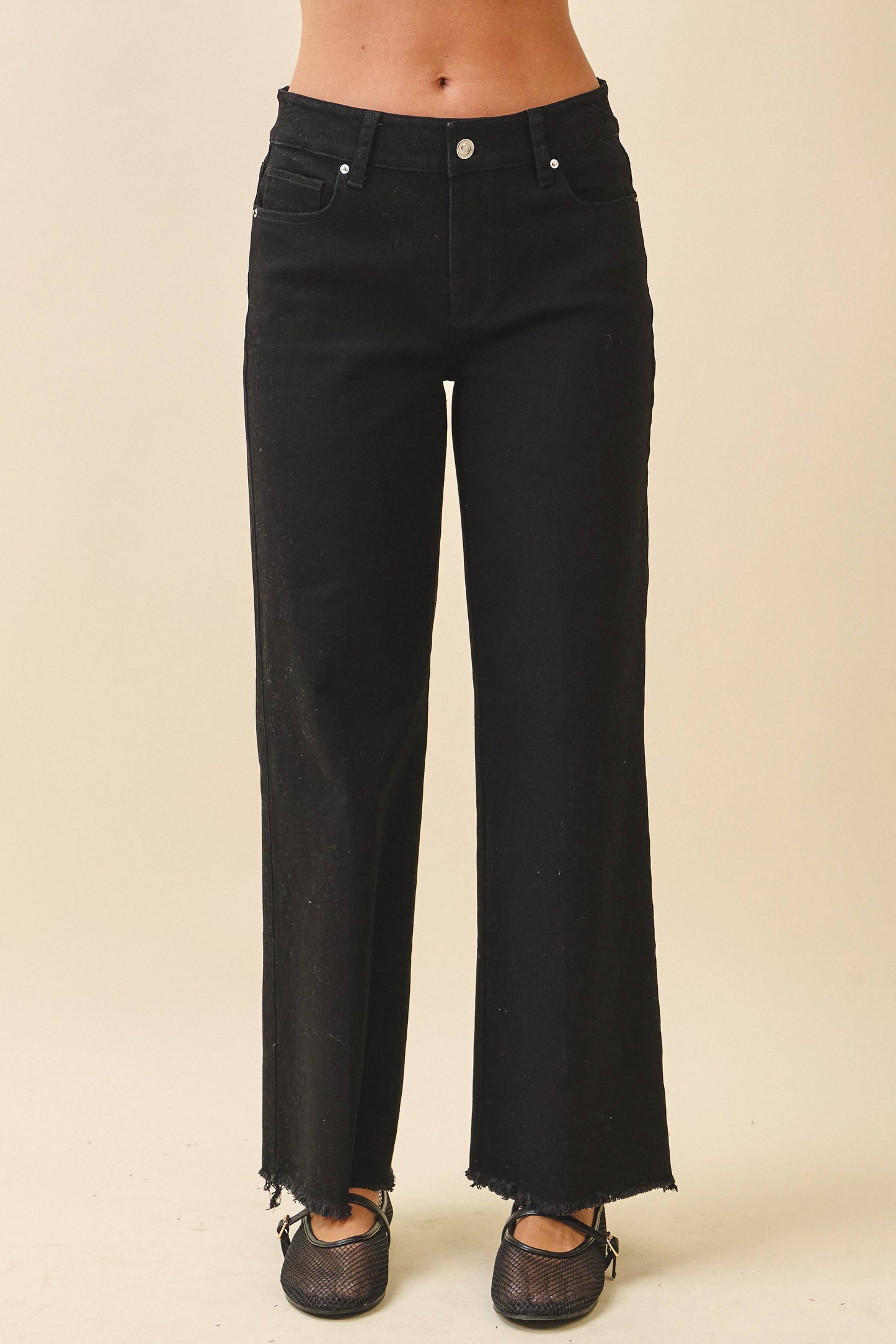 Wide Leg Raw Hem Denim Pants