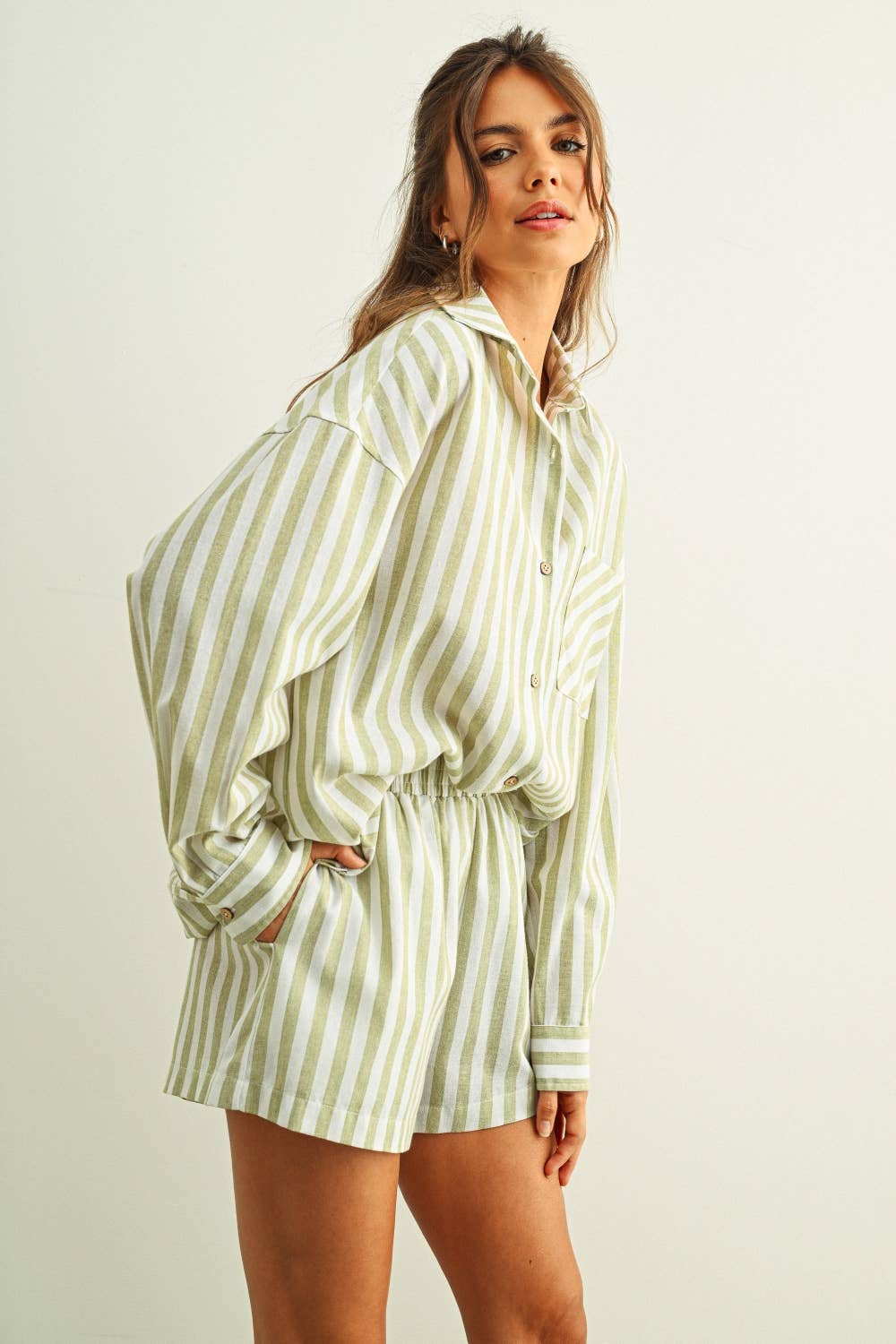 STRIPED BUTTON DOWN LINEN SHIRT