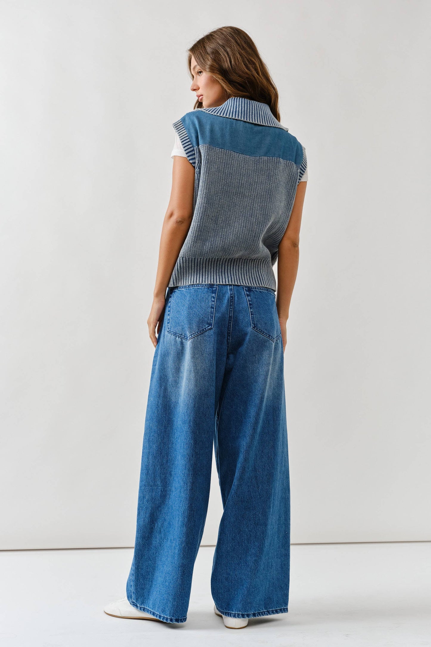 EXTENSION WAIST SOFT DENIM WIDE LEG JEANS