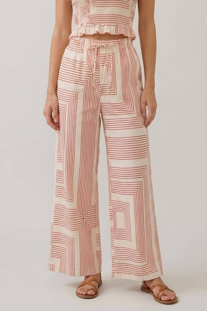 GEO POPLIN WIDE LEG PANTS