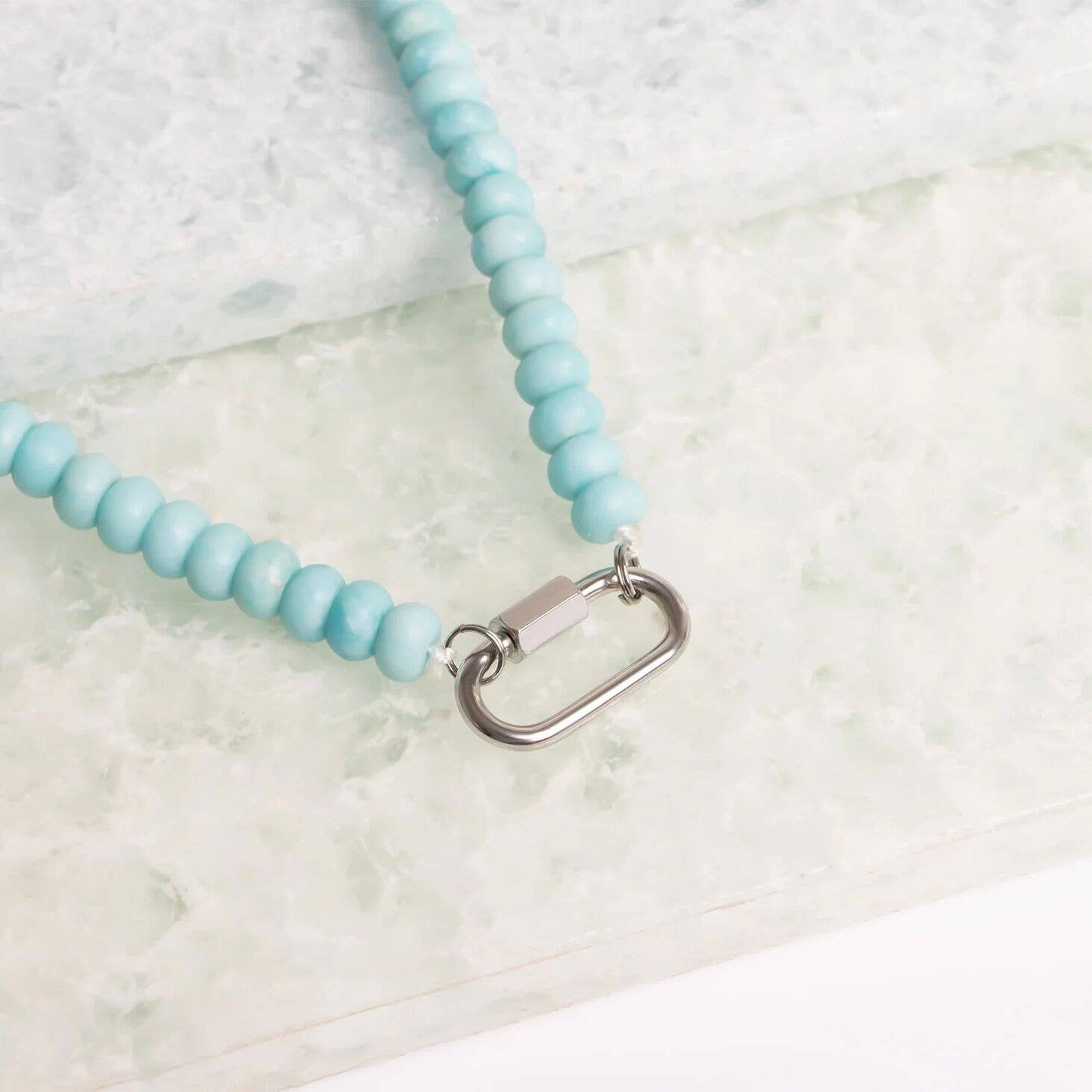 Turquoise Chunky Bead Carabiner Necklace