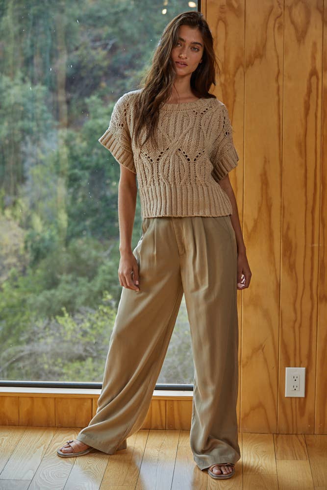 Knit Sweater Crochet Short Sleeve Top