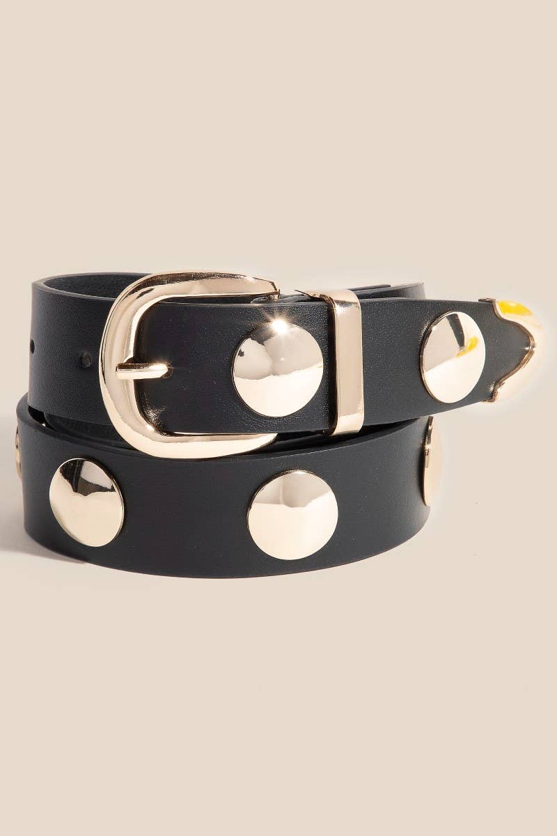 Metallic Disc Studded Vegan Leather Belt