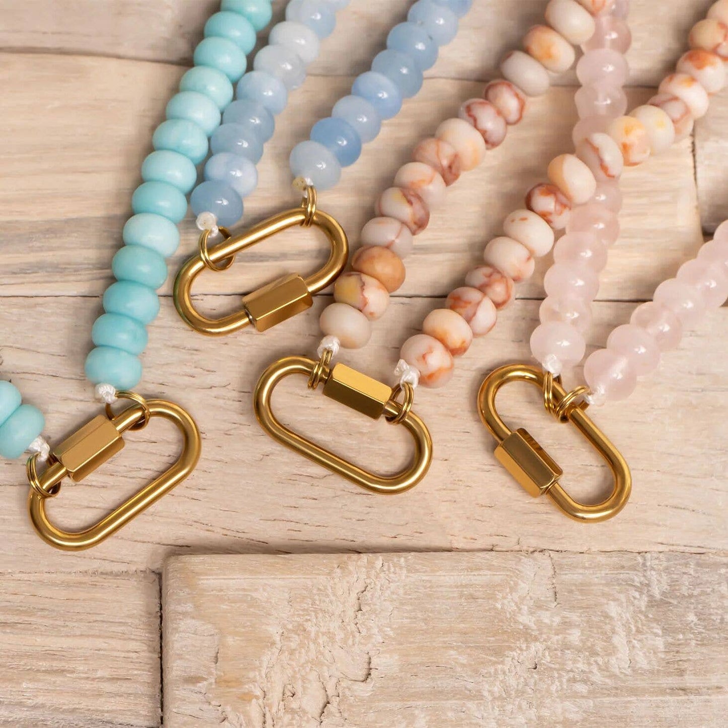 Turquoise Chunky Bead Carabiner Necklace