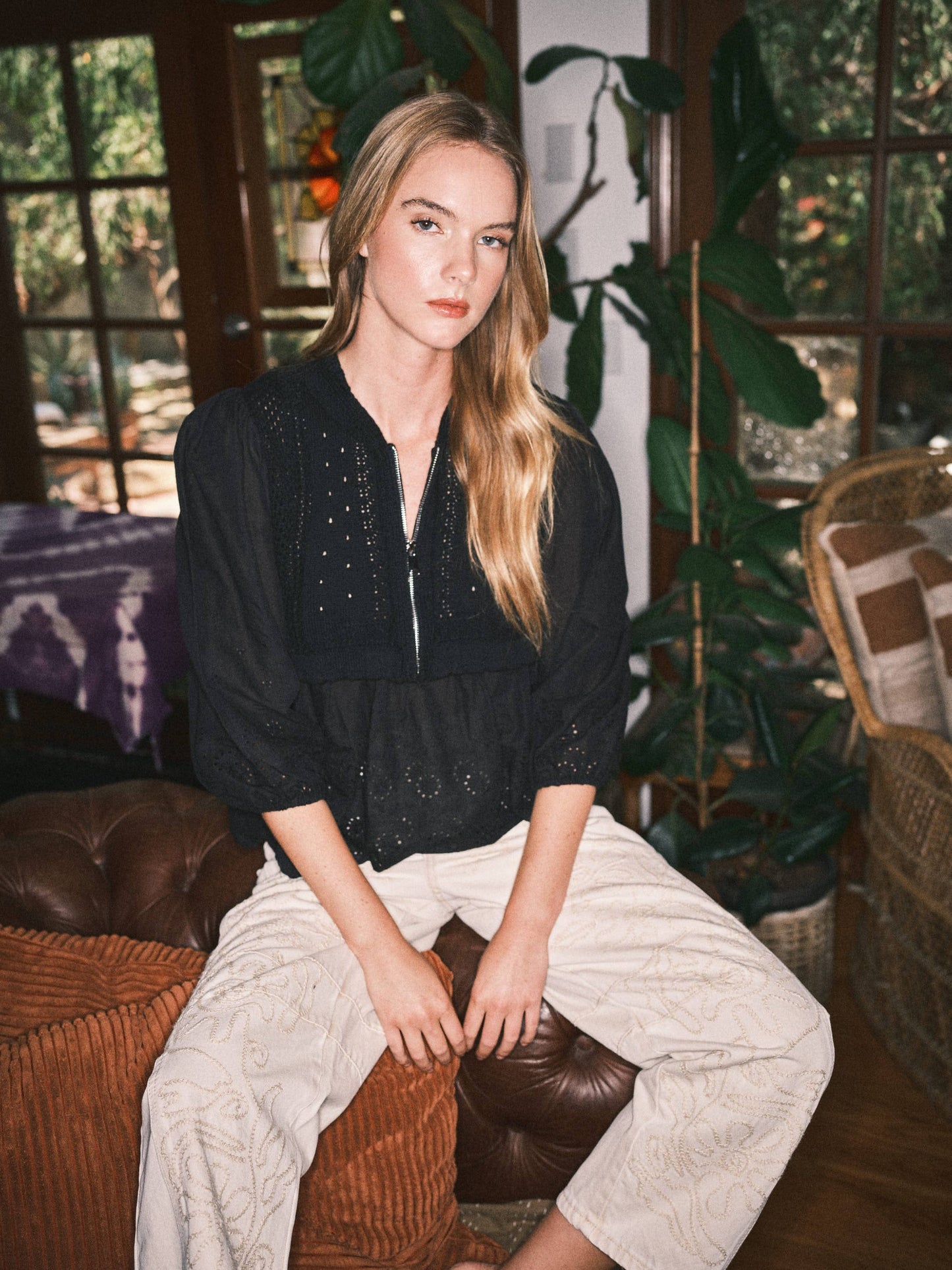 MIX MEDIA BABYDOLL SWEATER W/HALF ZIPUP