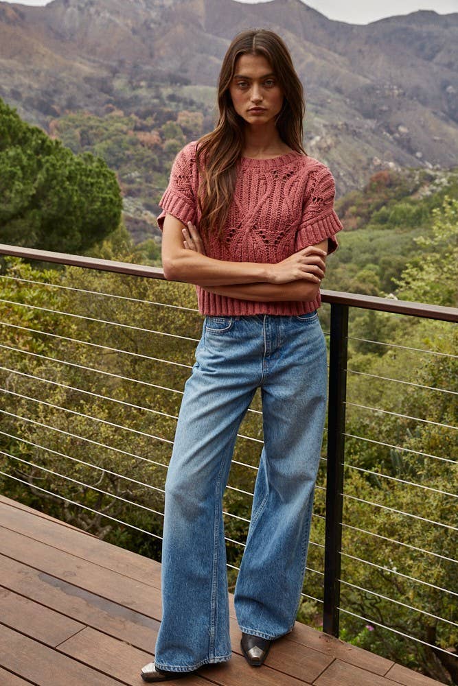 Knit Sweater Crochet Short Sleeve Top