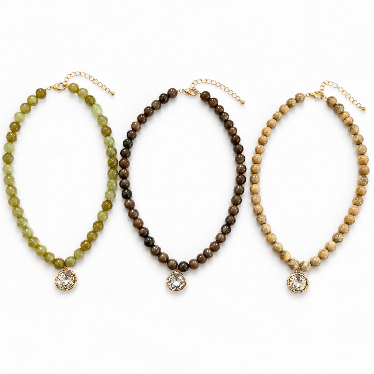 Marbled Bead Glass Crystal Pendant Necklace