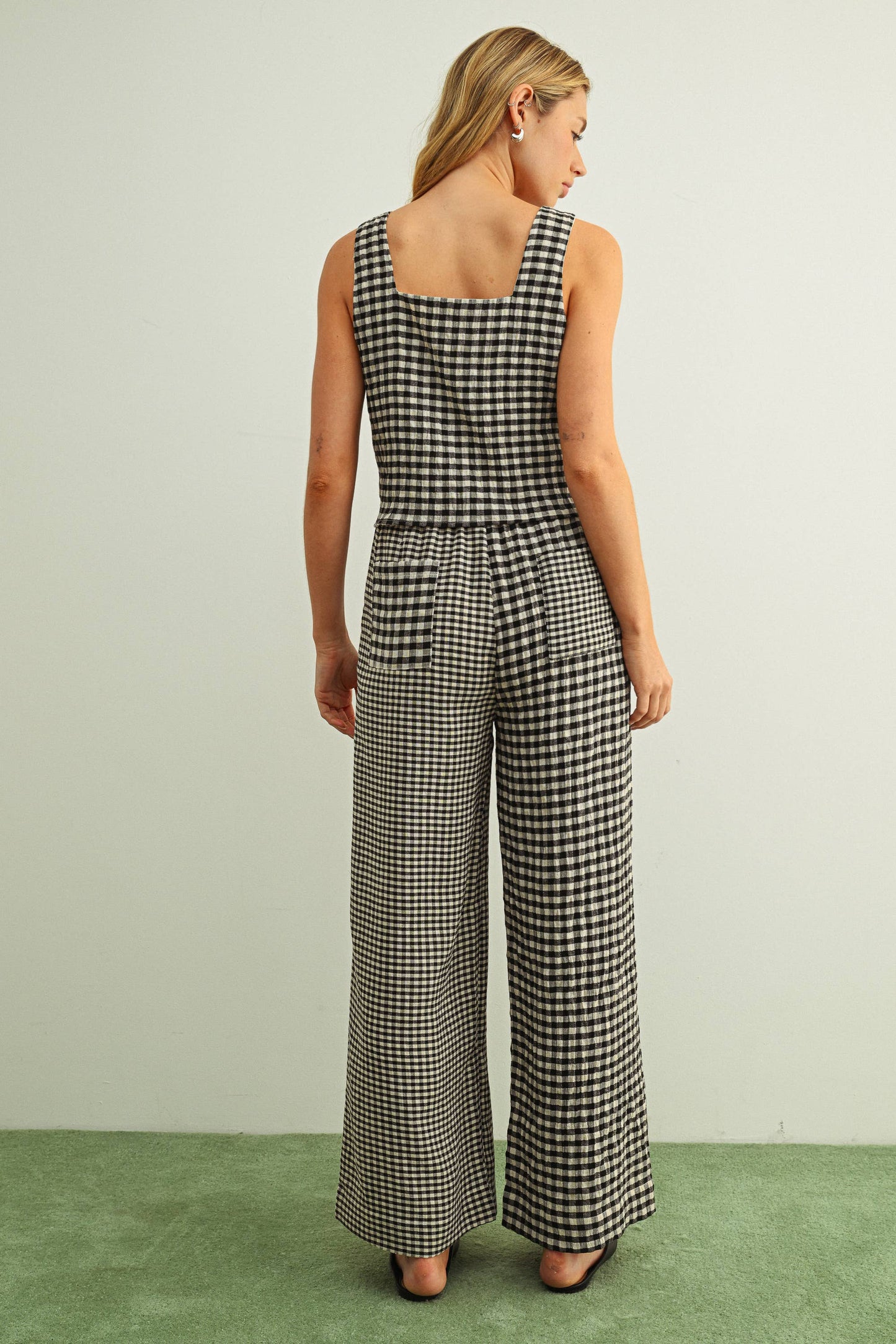 MIXED GINGHAM STRAIGHT PANTS
