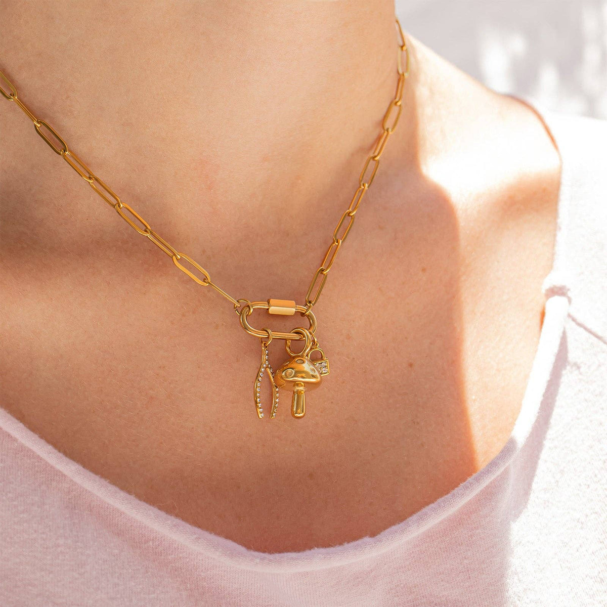 Gold Paperclip Carabiner Necklace