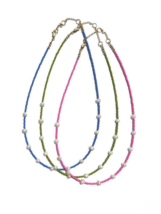 Bailey Handmade Colorful Pearl Seed Bead Necklace Gold Fill