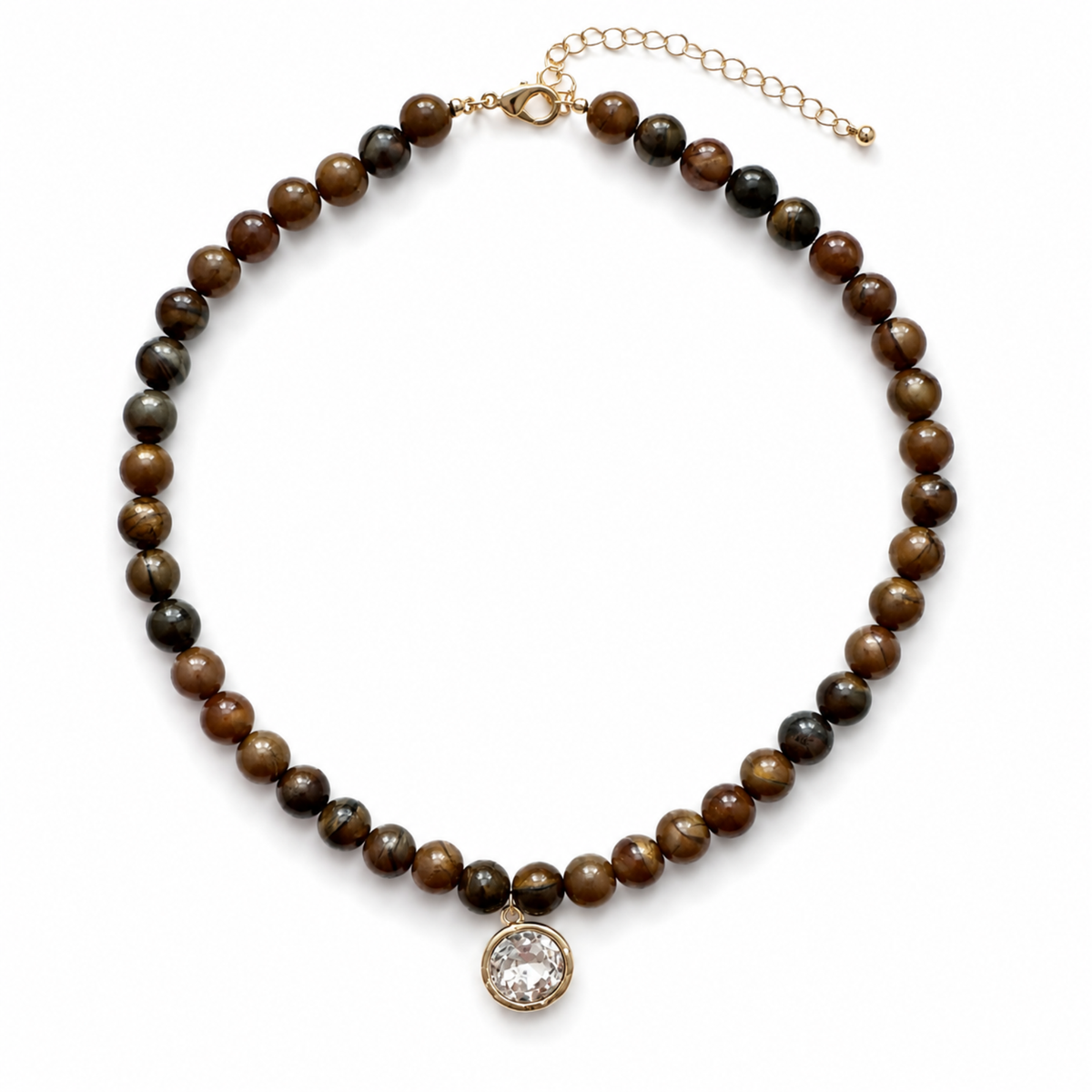 Marbled Bead Glass Crystal Pendant Necklace