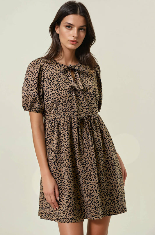 ANIMAL BOW TIE FRONT DRESS