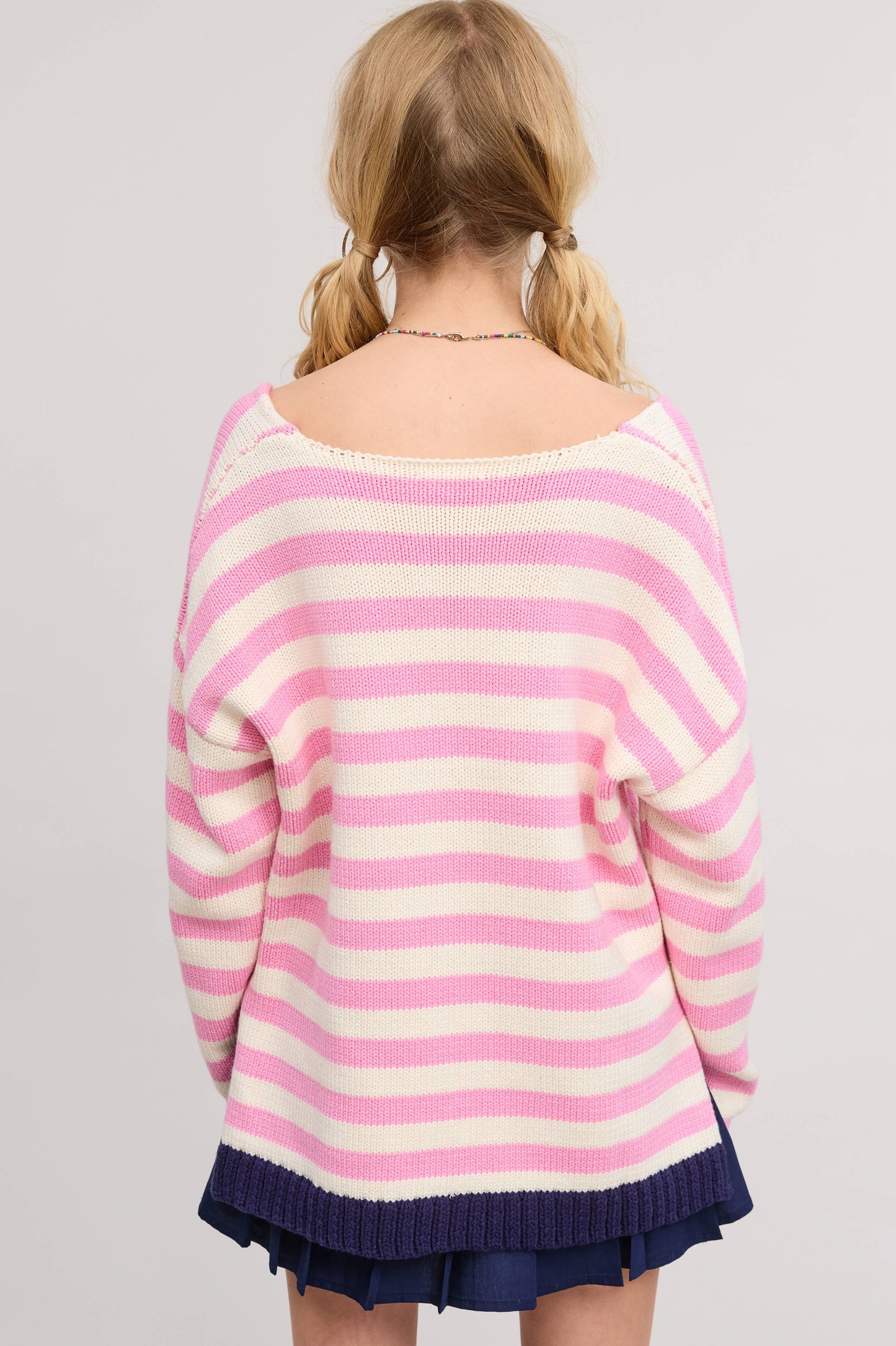 V Neck Stripe Oversize Sweater