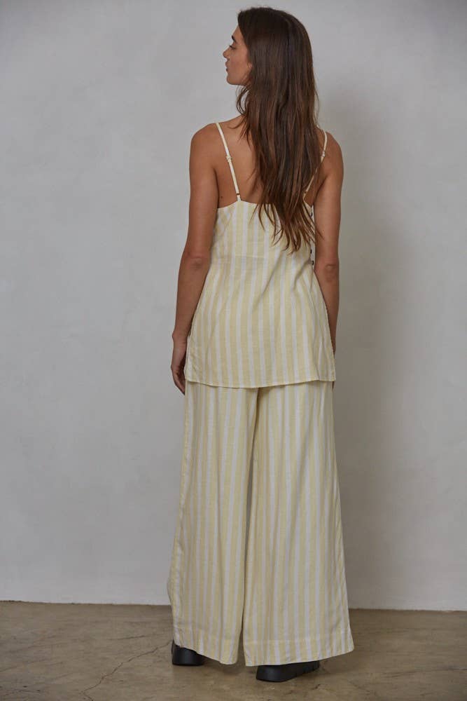 Lemon Linen Cotton Striped Tube Spaghetti Strap Top