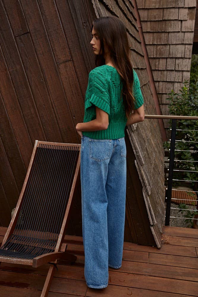 Knit Sweater Crochet Short Sleeve Top