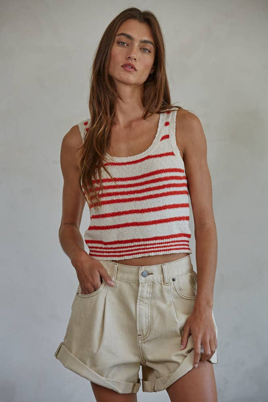 Knit Sweater Cotton Striped Round Neck Tank Top