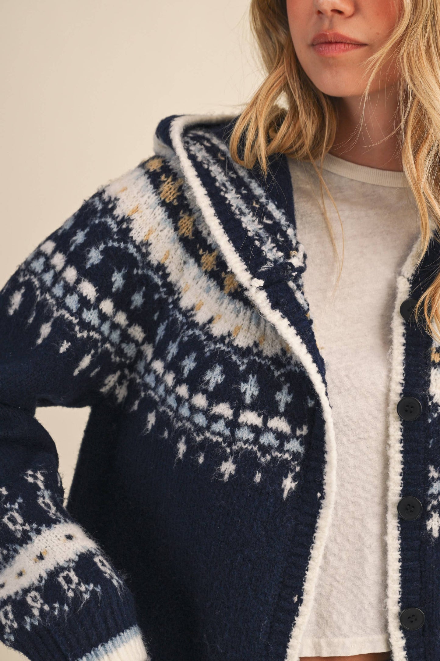 NORDIC SOFT BUTTON DOWN SWEATER HOODED JACKET