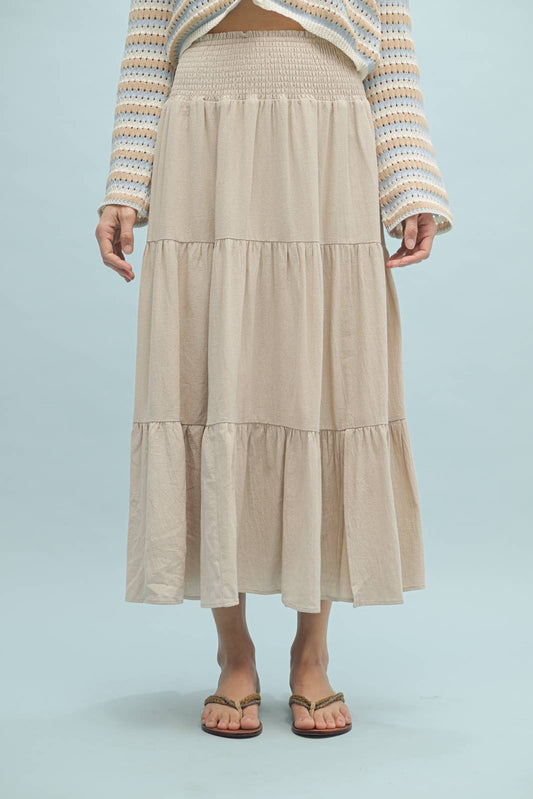 COTTON TIERED MIDI SKIRT