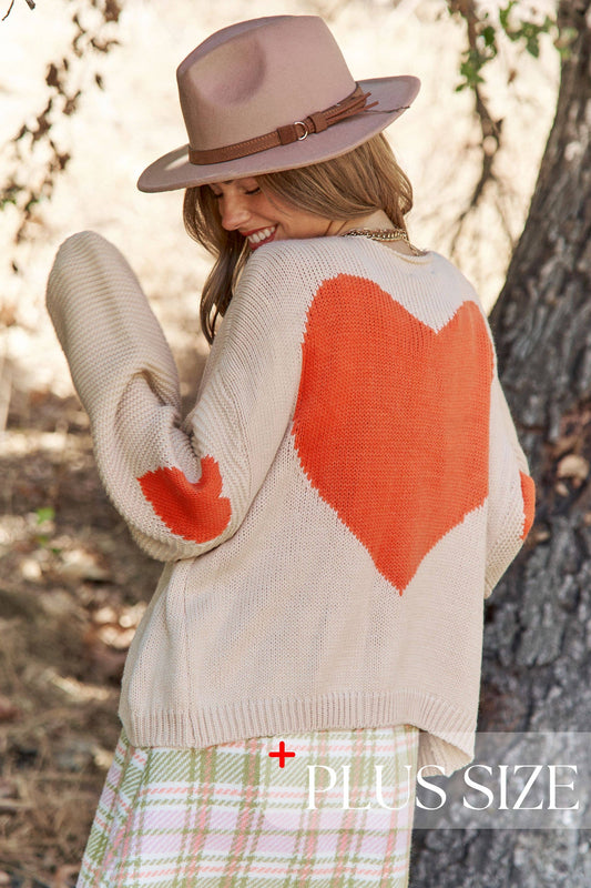 Back Heart Design Knit Open Cardigan 1x-3x