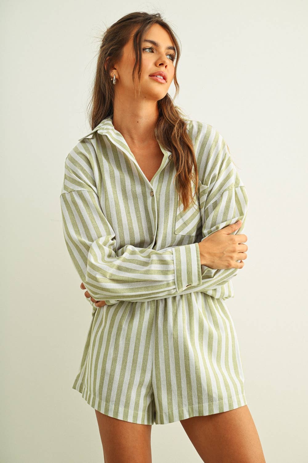 STRIPED BUTTON DOWN LINEN SHIRT