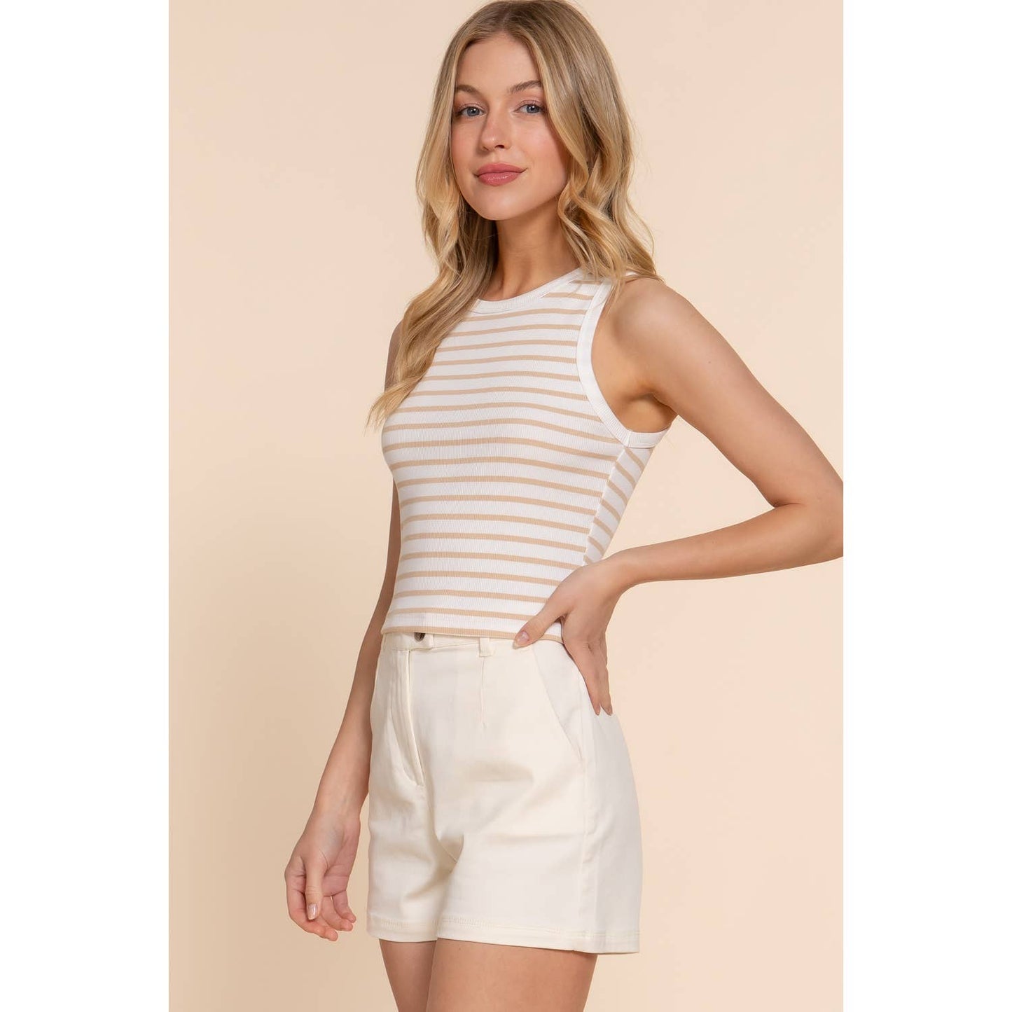 STRIPE COTTON RIB KNIT TANK TOP