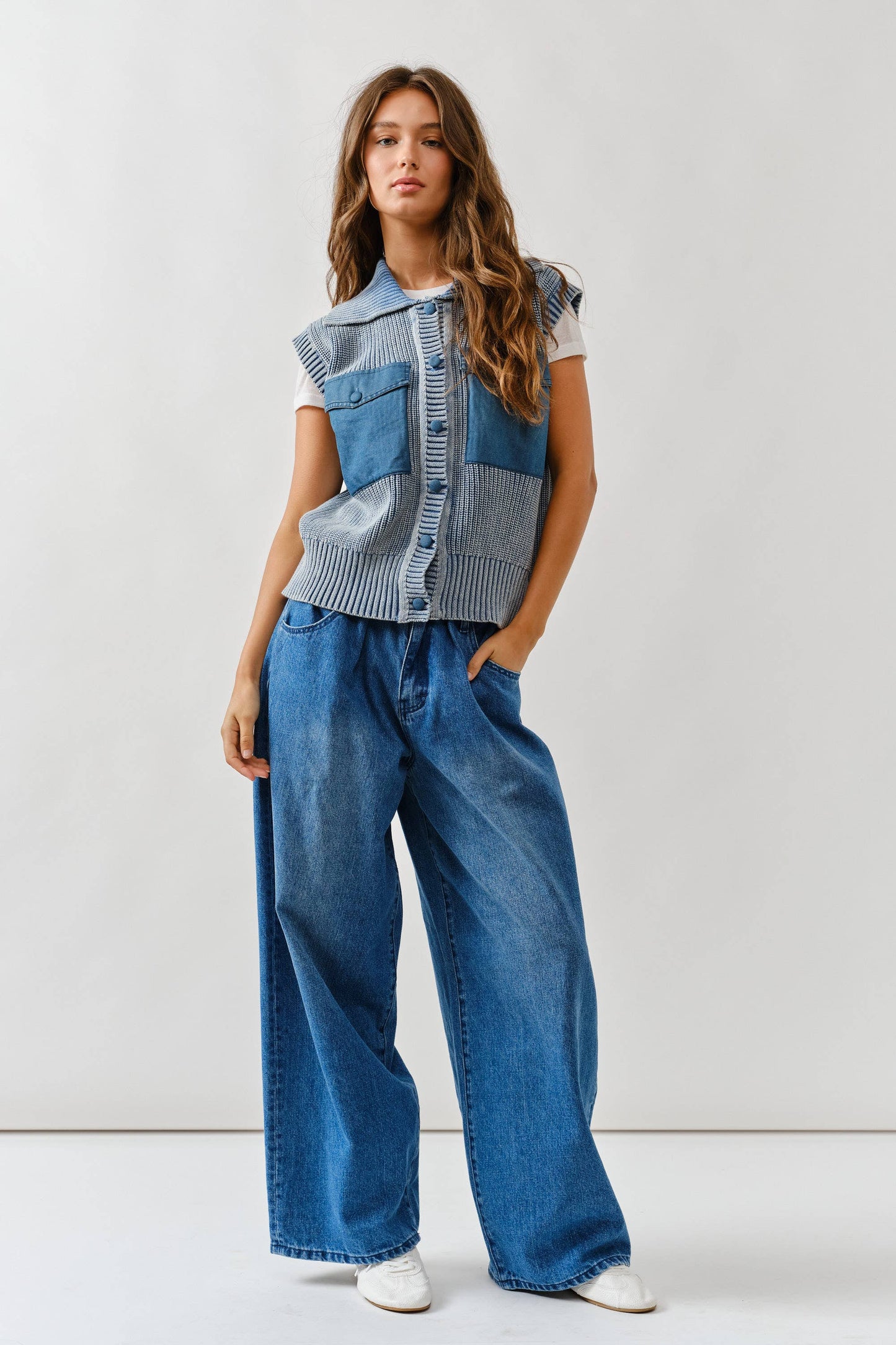 EXTENSION WAIST SOFT DENIM WIDE LEG JEANS