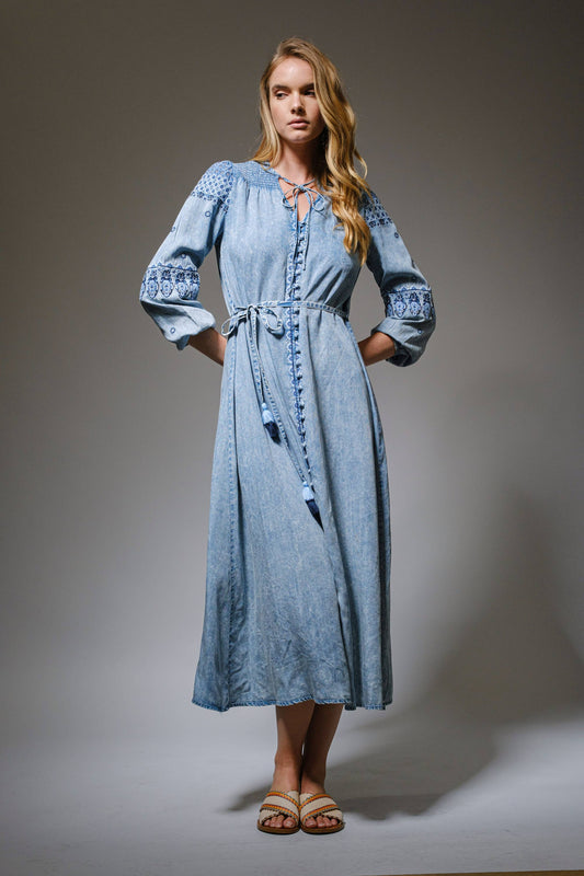 Embroidered Tencel Maxi Dress