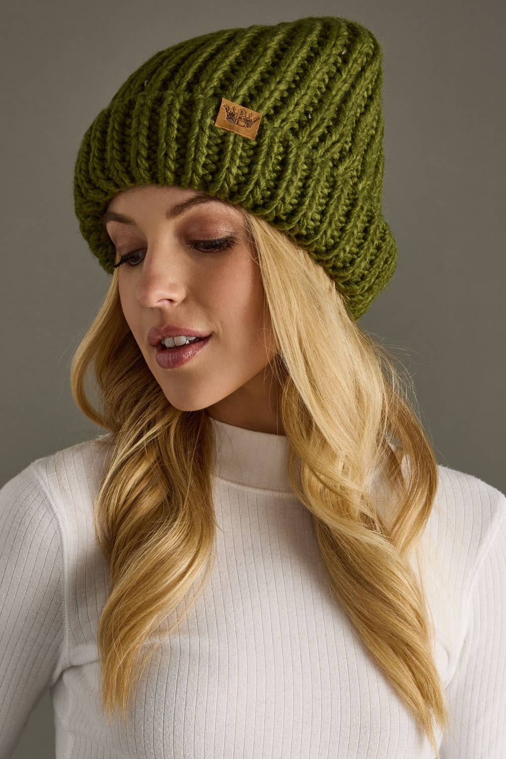 Olive Chunky Knit Beanie