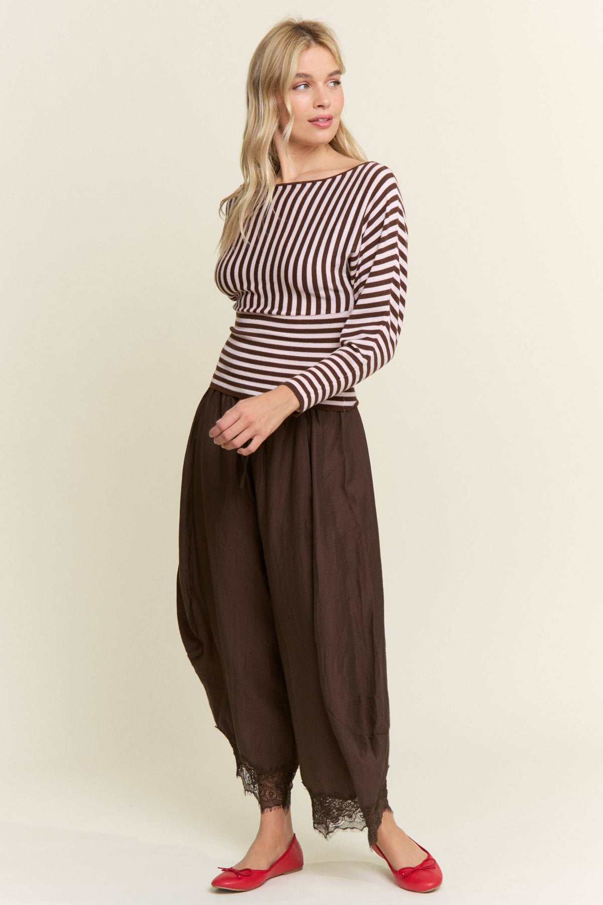 Chocolate Lace-Trim Relaxed Pants