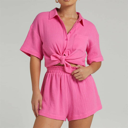 GUAZE SHORT SLEEVE AND SHORT PANTS BUTTON DOWN SET