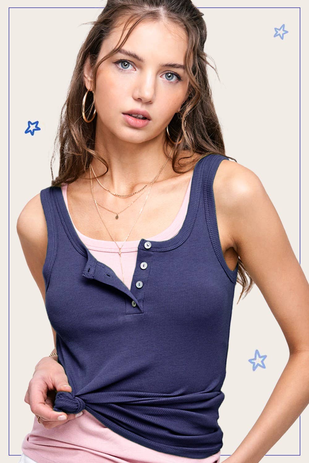 Basic Stretchy Button Tank Top