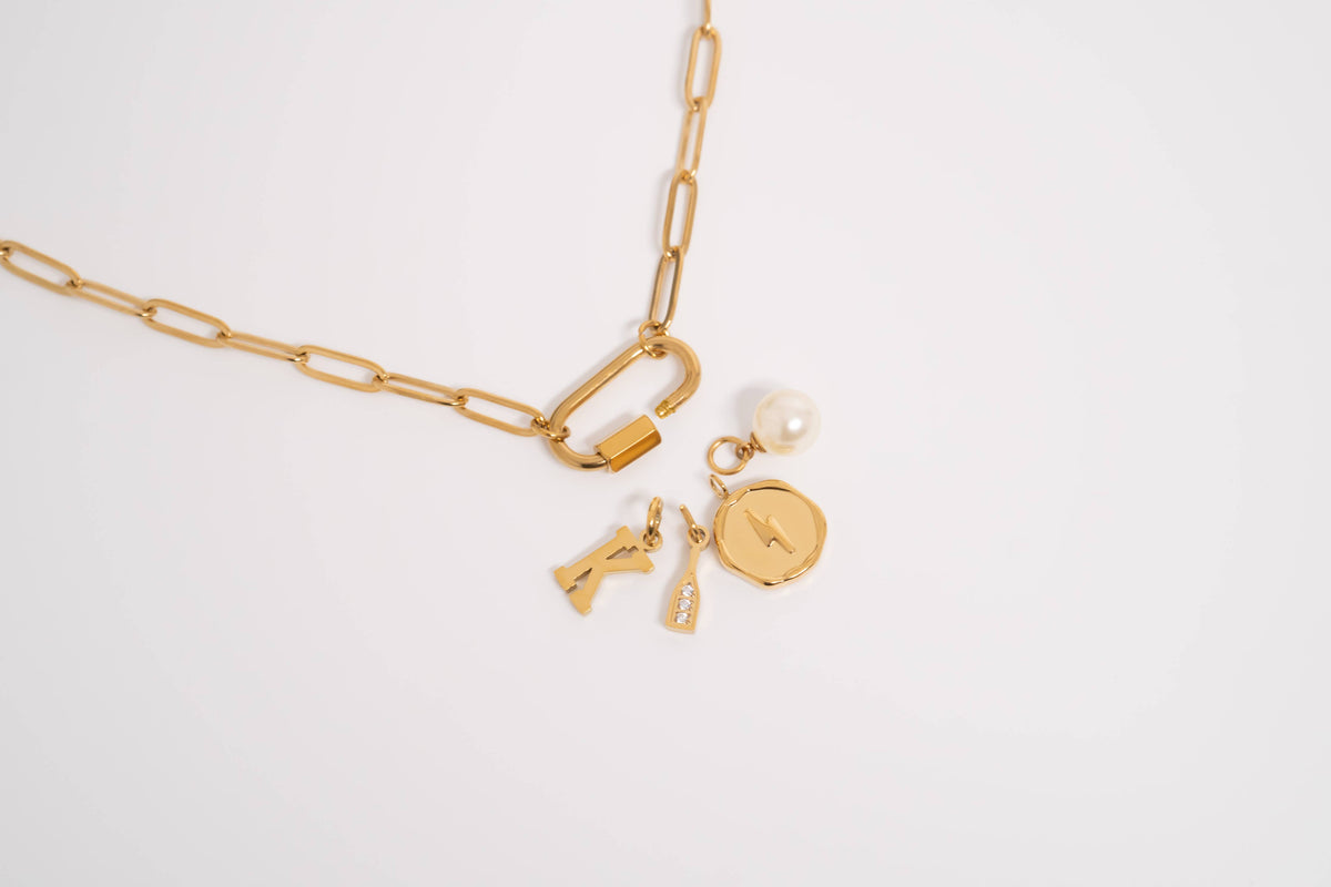 Gold Paperclip Carabiner Necklace