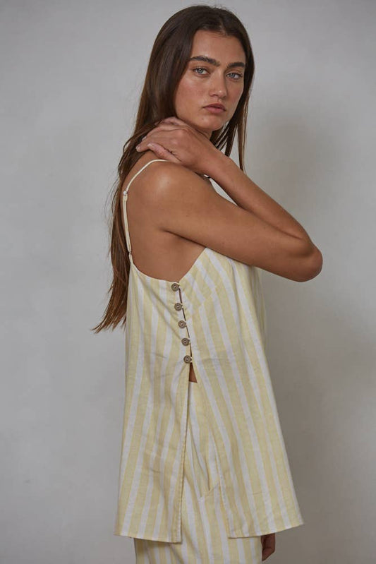 Lemon Linen Cotton Striped Tube Spaghetti Strap Top